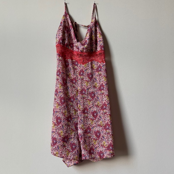 EUC Anthropologie Romper Nightie S Coral Floral - Picture 2 of 11